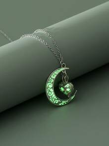 1件月亮和心形夜光吊坠项链，需要充电才能发光（不充电不会发光），适合情人节、万圣节、亡灵节等节日佩戴。 - 銀色 - 查看 4