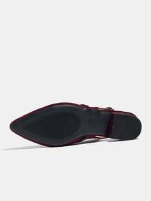 女士露跟凉鞋，酒红色粗跟，饰有水钻，尖头，法式低跟，踝带，适合休闲、商务、户外活动 - 酒紅色 - 查看 6