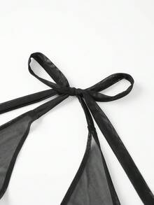 Women 2-Piece Set, Sleeveless Backless Halterneck Sheer Top With Bra For Club Party - 黑色 - 查看 4