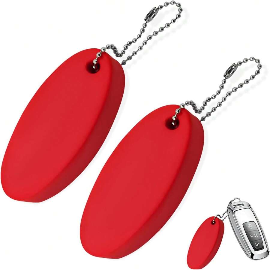 2 Pcs Floating Keychain Oval Foam Float Key Rings Pu Rescue Tube Key Chain Surfing Sailing Water Sports - Red - View 1