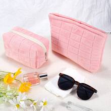 ZLFSRQ 2Pcs Makeup Bag For Women  Large Capacity Cosmetic Bags Pl 11ush Pencil Case Pink Checkered Pouch For Purse Coquette Zippered Toiletry Bag Organizer Y2K Aesthetic Pencil Pouch - Pl 11ushCheckered2PcsPink - 查看 8