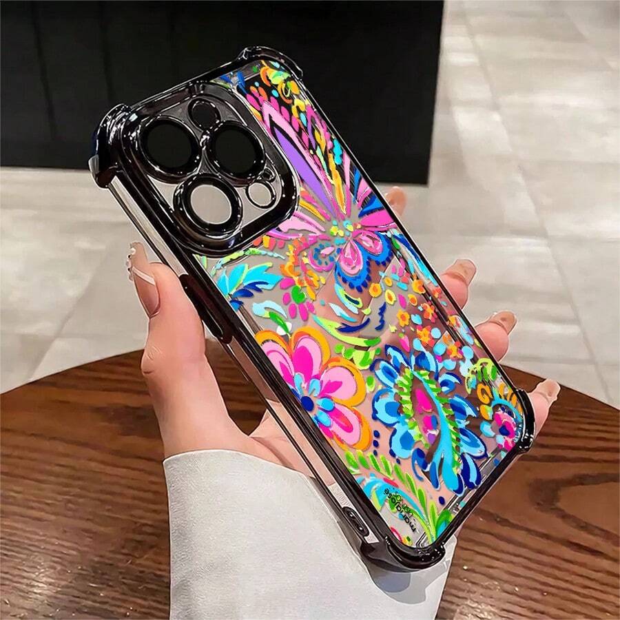 1pcs Colorful Floral Phone Case Compatible with Apple Phone17 16 15 14 13 12 11 ProMax Antidrop Phone Case, Camera Protection Phone Case, Funky, Girlish Style, Popular, Cute, Fashion, Can Be Given To Friends, You Can Give It To Yourself - Negro - Ver 1
