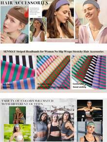 1/4pcs Women Headbands - Elegant Striped Wide Headband, Non-Slip Sports Headband, Elastic Fashion Headscarf, Sweat-Absorbent Headband For Fitness Yoga Running. Women Casual Striped Headband, Polyester, Bohemian Style, All Season Women Hair Accessories Elegant Hair Band - Multicolor - View 4