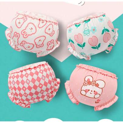 4pcs/Pack Kids' Cotton Cute Triangle Briefs, Baby Toddler Girls' Panties