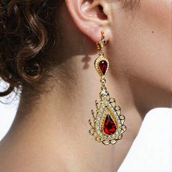 1 Pair Elegant European Palace Style Women's Pendant Earrings, Long Teardrop Shaped Eardrops, Saharan Algerian Wedding New Year Jewelry