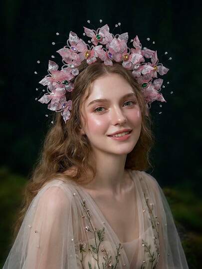 1pc Butterfly Decor Crystal Headband, Shiny Rhinestone Fairy Style 3D Headpiece Suitable For Bride, Wedding, Festival, Party, Date, Photography, Valentine's Day, Women Head Accessories