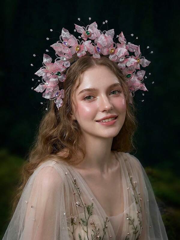 1pc Butterfly Decor Crystal Headband, Shiny Rhinestone Fairy Style 3D Headpiece Suitable For Bride, Wedding, Festival, Party, Date, Photography, Valentine's Day, Women Head Accessories