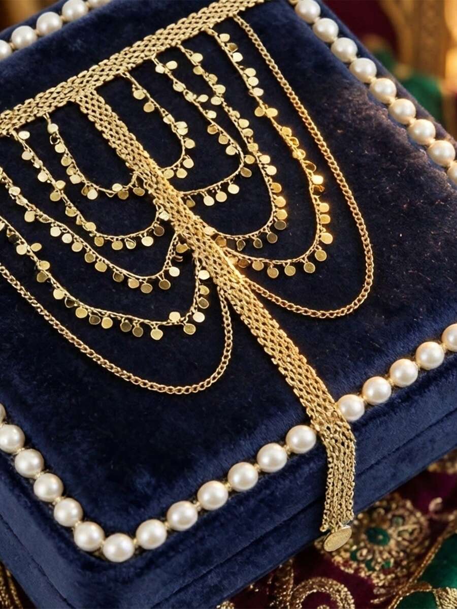 1pc Coin Disc Chain Pendant Necklace, Shiny Tassel Chain Headpiece, Lightweight Luxury Versatile Accessory