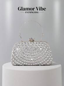 奢华水晶宝石造型晚宴手拿包，优雅闪亮腕包，适合婚礼宴会、生日、情人节等场合的女士手拿包 - 銀色 - 查看 2