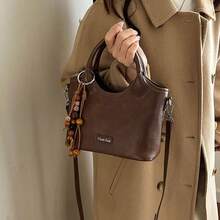 Bolso de hombro para mujer de ante vintage nuevo moda lindo casual versátil bolso de hombro de ante con asa de mano bolso cruzado - Marrón - Ver 2