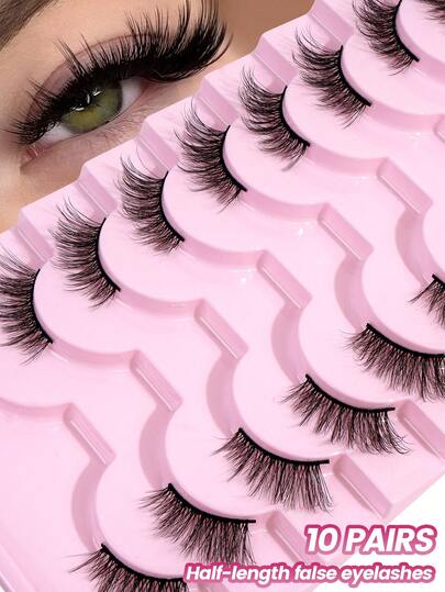 MAANGE 10 Pairs Eid Mubarak Half-Strip Eyelashes, Fine Band Cat Eye False Lashes, Short Soft 3D Faux Mink Lashes, Soft Natural Look Fake Eyelashes