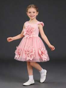 Young Girl Embroidered Princess Dress, Birthday Party & Holiday Occasion Dress - Pink - View 5