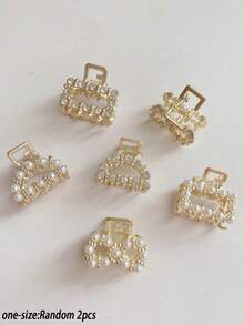 6PCS /1SET Metal Pearl Rhinestone Women Tie Their Hair With A Metal Faux Pearl Rhinestone Hair Claw On The Back Of Their Head, And A Hair Claw Is Used To Tie Their Hair Halfway Back Of Their Head,Hair Clip Accessories Suitable For Women , Gifts For Women,Suitable For Daily Hair Styling Use Women Claw Clip Fashion Hair Clutch - Gold - View 7