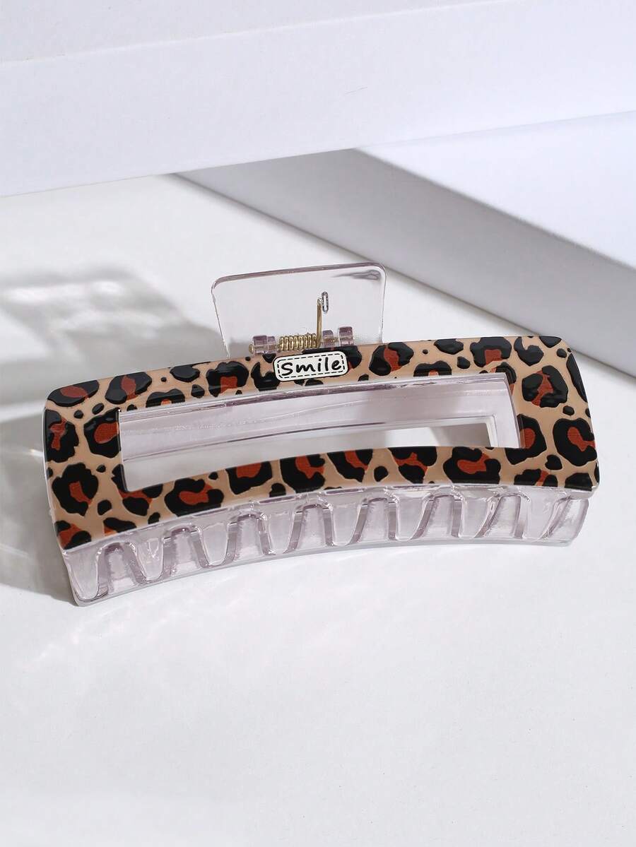 1pc Leopard Print Square Hair Claw, Elegant Large Square Hair Clip Accessory