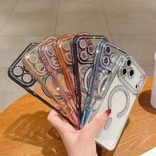 2025 高品质闪亮水晶手机壳，兼容 17 Air、16、15、14、13、12、11 Pro Max Plus，磁吸式透明镜头保护膜