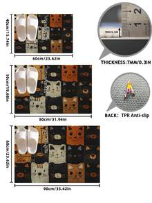 1件装可爱猫咪印花门垫/浴室垫，卡通风格，涤纶材质，防滑底，可机洗，经久耐用，适用于室内入口、厨房、户外，也可作地毯、客厅、卧室、浴室、房间装饰、办公室装饰等。 - 彩色 - 查看 2