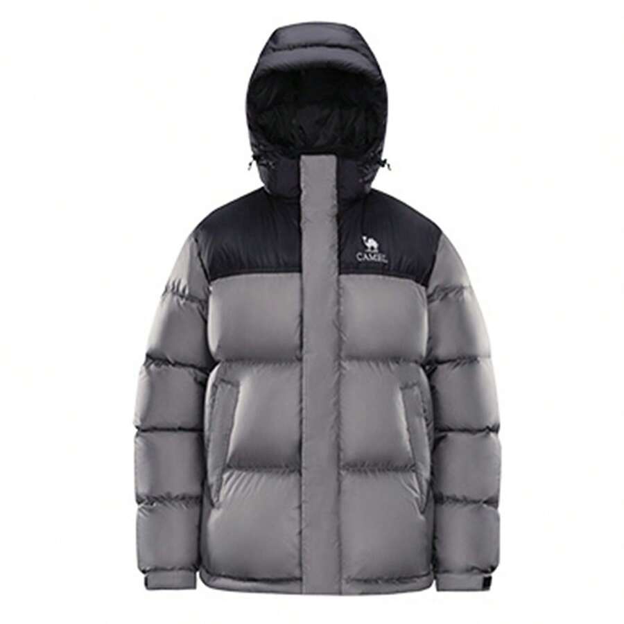 CAMEL CROWN 女士长款羽绒服，加厚设计，适合秋冬季节，保暖，带帽，羽绒填充，防水，隔热 - 硯墨灰/幻影黑 - 查看 1