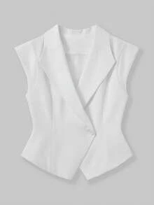 Áo vest không tay cài cúc đơn bất đối xứng dành cho nữ, kiểu dáng thanh lịch với ve áo, phù hợp cho việc đi làm hàng ngày. - Màu be - Xem 5