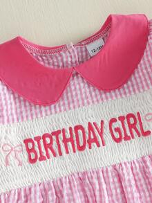 Vestido de primavera y verano para niñas pequeñas, con estampado de cupcakes, bordado, de manga corta y cuello de muñeca, corte en A, fruncido, ideal para uso diario y de ocio, de 12 meses a 5 años. - Rosa - Ver 3