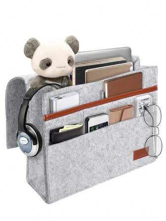 Snygg hängande förvaringspåse vid sängkanten med telefonfjärrkontroll och näsdukshållare Hängande filtorganisatör i sovsal