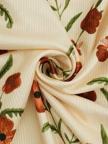 Lysee Women's Summer Floral Print Tank Top, Beige Ribbed Knit Slim Fit Crew Neck Sleeveless Top, Y2K Retro Boho Casual Streetwear - Multicolor - View 6