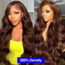 200% 密度 28 英寸自然棕色 13x4 13x6 高清透明蕾丝前假发 预拔发际线假发 28 英寸无胶水水波纹真人前额发丝 女士时尚混纺假发 适合日常佩戴或聚会 - 棕色 - 查看 9