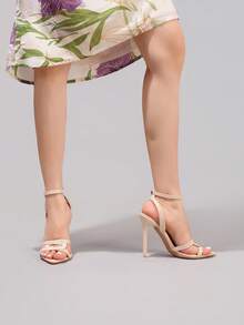 Giày sandal cao gót phối nhiều màu sắc thời trang, giày dự tiệc mũi nhọn hở mũi gợi cảm, giày cao gót siêu cao gót dành cho nữ, trang phục mùa xuân hè. - Màu be - Xem 8