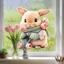 1/3pcs Cute Rabbit Window Clings, Romantic Valentine's Day & Easter Themed Stickers, Made Of Static Cling Vinyl Material, Double-Sided Design, Great For Living Room, Kitchen, Bathroom Spring Party Decor