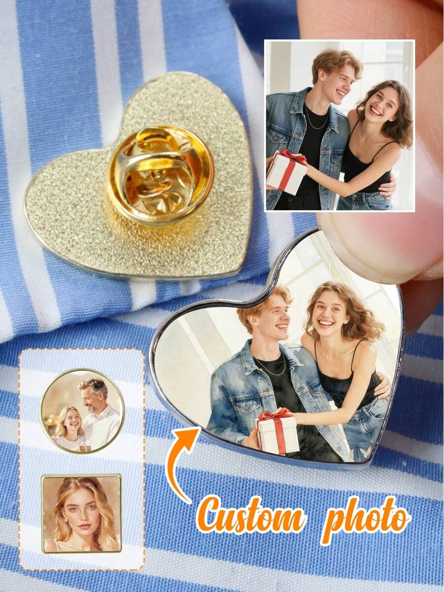 LICVIC Personalized Photo Lapel Pin Brooch, Custom Picture Badge, Anniversary Birthday Gift, Memory Keepsake Accessory For Jacket Shirt Bag - Style a - View 1