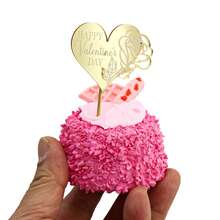 10/20 Pieces Happy Valentine's Day Gold Mirror Anniversary Acrylic Cupcake Topper - Gold - View 8