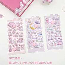 1pc Soft & Squishy 3D Flocked Sticker: A Rabbit Hugging A Heart, A Bear Lying On The Moon, Each One Is Cute & Warm, Emitting A Soft Pink Aura. A Delicate Gift To Add A Gentle Touch To Your Planner. - Multicolor - View 5