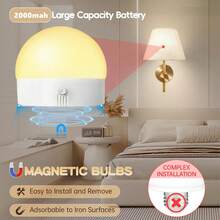 Cordless & Rechargeable Battery Powered Wall Lamp, 12RGB Wireless Charging Wall Light With Remote Control, Dimmable Wireless Wall Light, Magnetic Night Light Bulb For Bedroom, Living Room