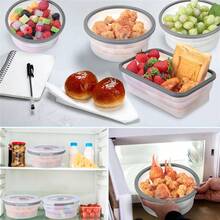 Collapsible Silicone Food Storage Containers With Lids, Freezer & Dishwasher , Foldable Lunch Box For Camper, Leftovers, Snacks, Meals, White - Transparent White Lunch Box - View 3