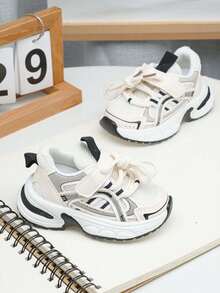 1双儿童网面软底防滑轻便透气休闲时尚厚底运动鞋，舒适户外跑步鞋，适合春秋季穿着 - 黑色 - 查看 15