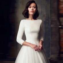 Charming Long Sleeves Boat Neck A Line Satin Wedding Dress,Registry Office Dresses Bridal Gown,Evening Party Dress Birthday Party Dress Country Wedding,Romantic Church Ceremony Wedding Dress,Suitable For Wedding,Dating,Party,Singles' Party,Vacation,Formal Occasions,Dinner Dress,Prom Dress,Homecoming Dess,Cocktail Party,Wedding Guest Dress,Graduation - trắng - Xem 6