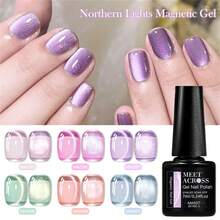 MEET ACROSS 6pcs 7ml Pink Northern Lights Water Light Cat Eye Gel Nail Polish Set, Aurora Glitter Crystal Magnetic Semi Permanent Soak Off UV LED Varnish Manicure Nail Art DIY For Home And Salon Nail Supplies Nails - 彩色 - 查看 2