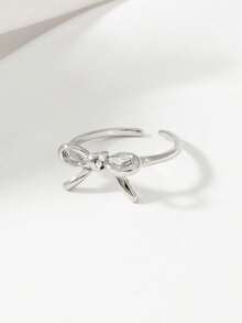 1pc Cute Minimalist Alloy Geometric Bow Adjustable Ring, Girl Jewelry - Silver - View 5
