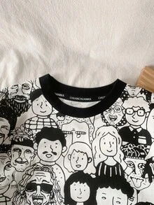 年轻男孩休闲卡通图案短袖 T 恤，夏季