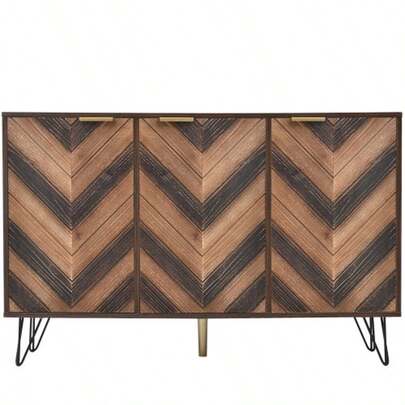 Sideboard, Exklusives Sideboard Mit Drei Türen, Mit Stilvollen Details Und Großzügigem Stauraum. Tür Aus Massivholzfurnier, Concave Und Konvexe Haptik. Enthält Laminate. Kleiner Schrank Mit Goldenen G