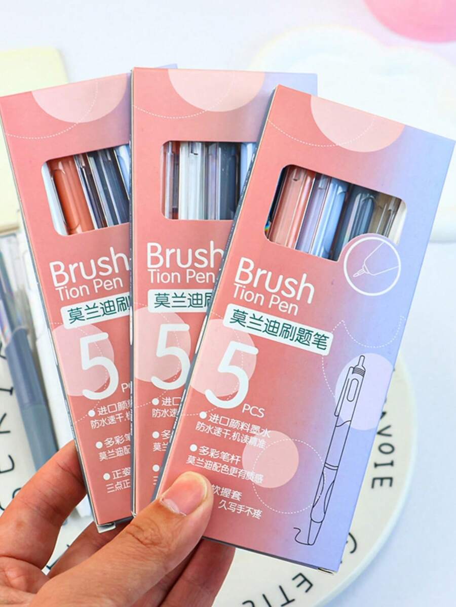 5pcs/Set Retro High Saturation Bordeaux Red 0.5mm Ballpoint Pens, Suitable For Back To School Season, Learning Supplies, Cute Stationery, Campus Color Scheme, Writing Tools, Unique Gifts, Affordable Price, Cool Decoration, Ideal Choice For Back To School Season