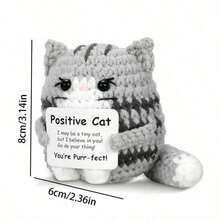 Positive Crochet Cat Mini Animal Emotional Cheer Up Support Gifts, Funny Crochet Mini Handmade Cat For Women Men Friends Mom Daughter Son, Plush Duck Shark Penguin Decorative Ornaments, Birthday Christmas Decor Graduation Gifts - 彩色 - 查看 5