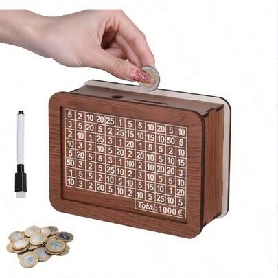 1ชิ้น กล่องออมเงินไม้, กระปุกออมสินไม้พร้อมเป้าหมายการนับ, เหมาะสำหรับผู้ชายและผู้หญิง, ของตกแต่งบ้านสร้างสรรค์, การประกอบ DIY แสนสนุก, ปลูกฝังนิสัยการออม, ของขวัญสำหรับเพื่อน (สีสุ่ม), สามารถใช้เป็นอุปกรณ์การเรียน, ของขวัญเปิดเทอม