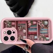 Bookshelf Design Shockproof Soft Case For IPhone XR 11 12 13 14 15 16 Series, Stylish Anti-Drop Silicone Cover, Full Protection ,Suitable For IPhone17 Air - Hồng - Xem 3
