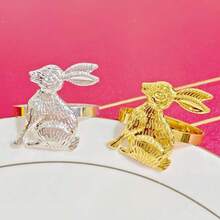 6pcs/12pcs Rabbit Napkin Rings, Gold Or Silver Color, Easter Holiday Table Decor, Hotel Easter Table Decoration - Multicolor - View 7