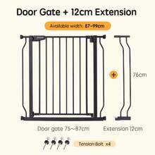 PANGDUBE Barrera Protectora para Bebés y Mascotas con Montaje por Presión | Se Adapta a Aberturas de 75-87cm y 111-123cm | Cierre Automático, Apertura Bilateral | Mecanismo de Bloqueo Doble | Color Negro, Para Interior y Exterior - Negro - Ver 12