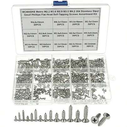 Juego surtido de tornillos métricos M2.2 M2.6 M2.9 M3.5 M4.2 de acero inoxidable 304  de cabeza plana autorroscantes/tornillos puntiagudos