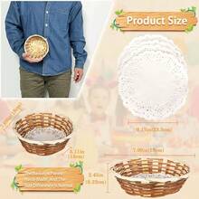 12 Pcs Round Small Bamboo Bread Basket, 7x7x2.45 Inch Woven Fruit Basket Gift Baskets For Serving, Food Serving Baskets For Picnic Restaurant (Give Food Blotting Sheets) - 12個圓形竹片 - 查看 3