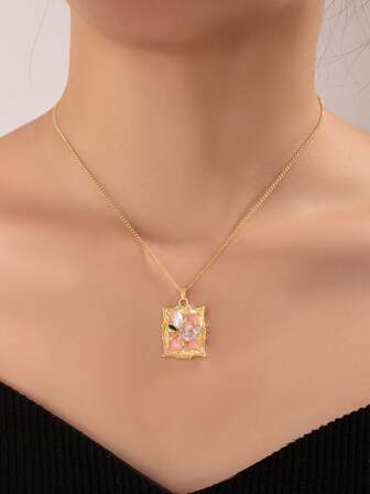 1 st Elegant Kreativ Mode Vintage Fransk Palatsstil Oljemålning Textur Trädgårdsblomma Halsband