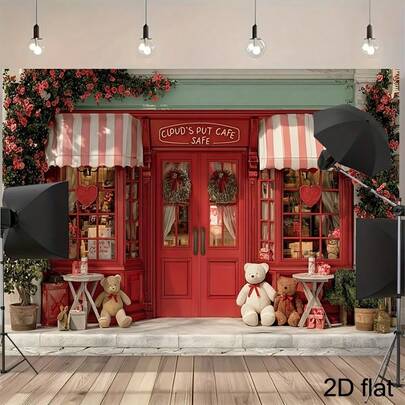 1 pièce, fond de photographie de la Saint-Valentin, rose rouge, amour, mur de briques, ours en peluche, décor de boutique, fond de mariage, mariée, douche, accessoires de studio photo, fournitures, décoration de fête, bannière