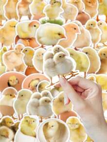 51/102 Pcs Cute Chick Stickers, Hatching Chicks And Eggs Pattern, Realistic Adorable Vinyl Material, Suitable For Diaries, IPads, Laptops, Spring And Easter Decor Gifts - Yellow - View 6
